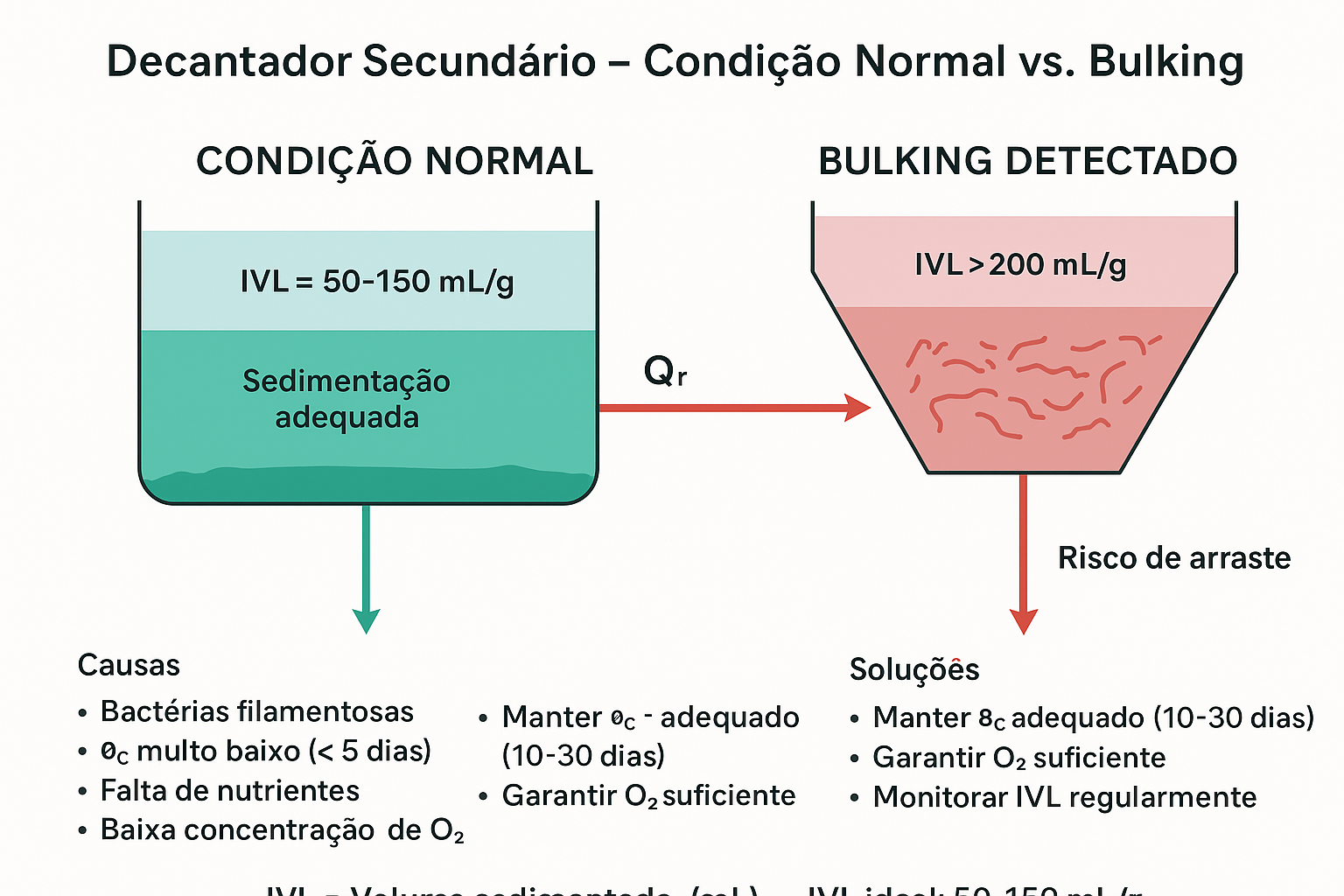 Decantador Secundário - Condição Normal vs. Bulking